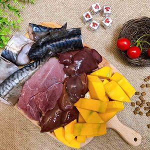 Nguyên liệu cách làm pate cho mèo tại nhà gồm gan gà, cá, bí đỏ, phô mai và cà chua